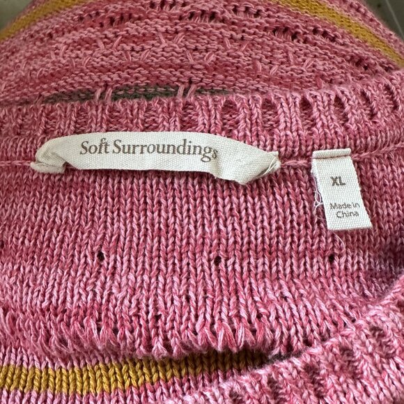 Soft Surroundings Size XL Pink Striped Textured Longline Pullover Sweater - Picture 4 of 6